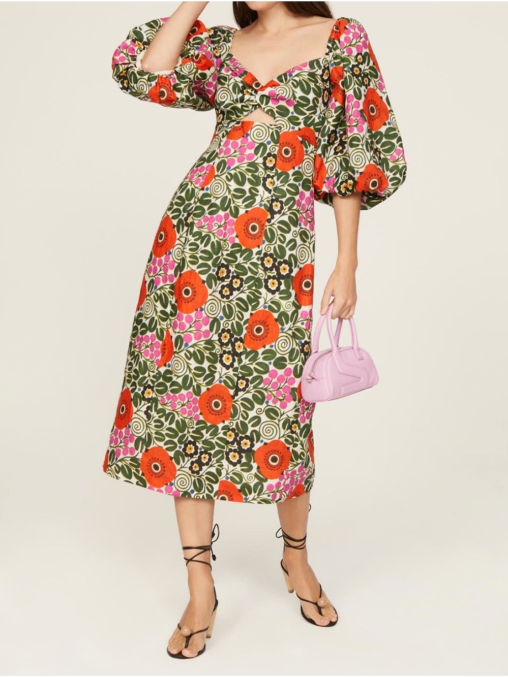 RHODE Noa Green Floral Midi Dress